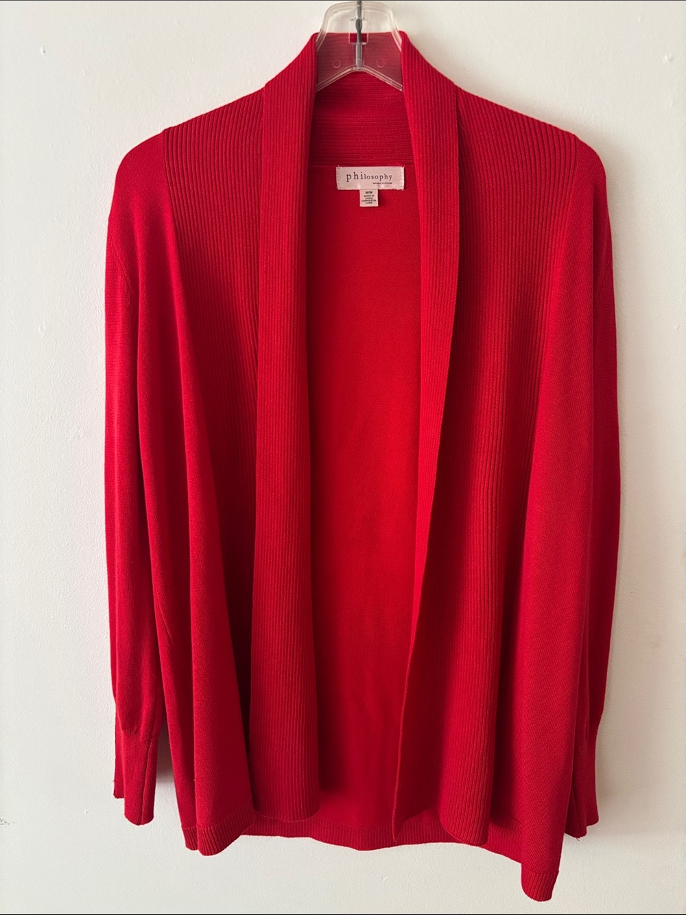 Philosophy red open front ribbed cardigan sweater size medium